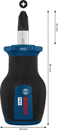 Tua vít Bosch PRO Stubby PH3 x 25 mm với tay cầm nhỏ gọn.